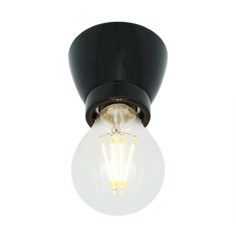 Baltimore Ceramic Bare Bulb Flush Ceiling Light, Powder Coated Black