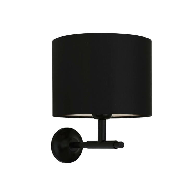 Bangor Modern Brass Wall Light with Fabric Shade, Powder-Coated Matte Black