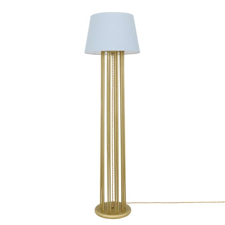 Banjul Brass Hotel Floor Lamp with Grey Fabric Lamp Shade