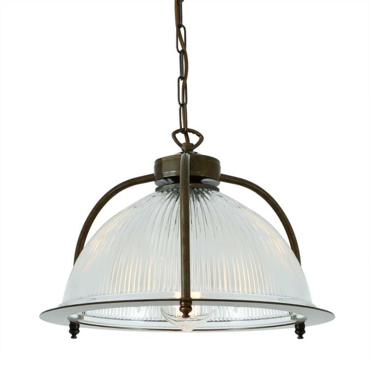 Bousta Industrial Prismatic Glass Pendant Light 35cm, Antique Brass