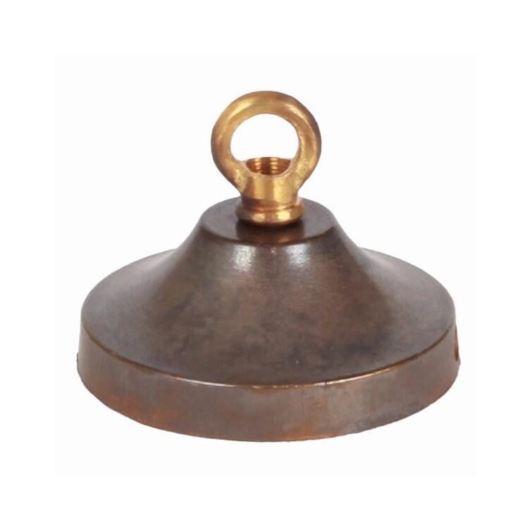 Brass ceiling rose light fitting, concave with closed hook