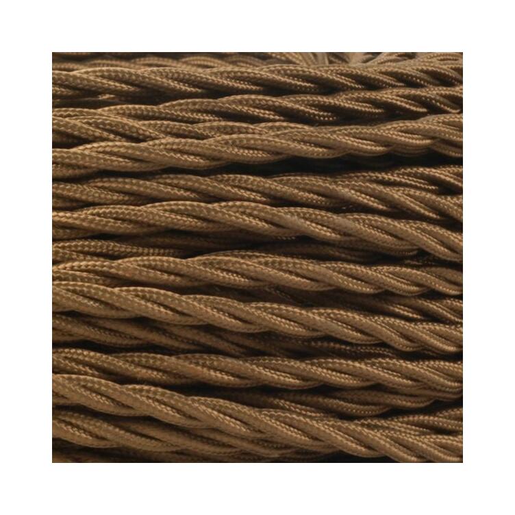Brown Fabric Braided Cable, 3 Core Twisted