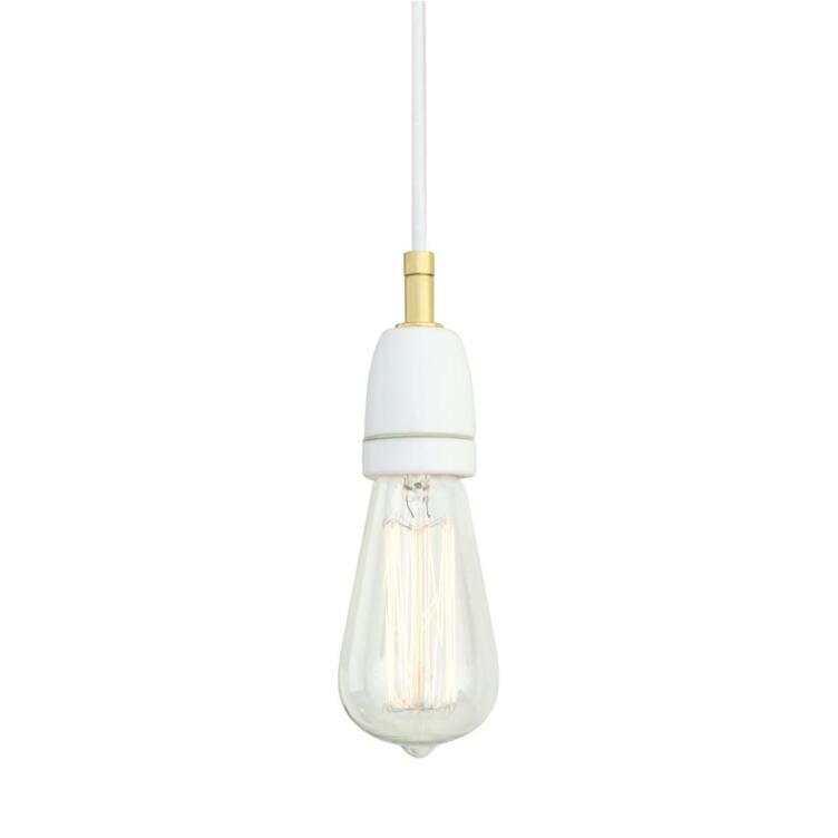 Caltra Modern Ceramic and Brass Pendant Light, Polished Brass and White