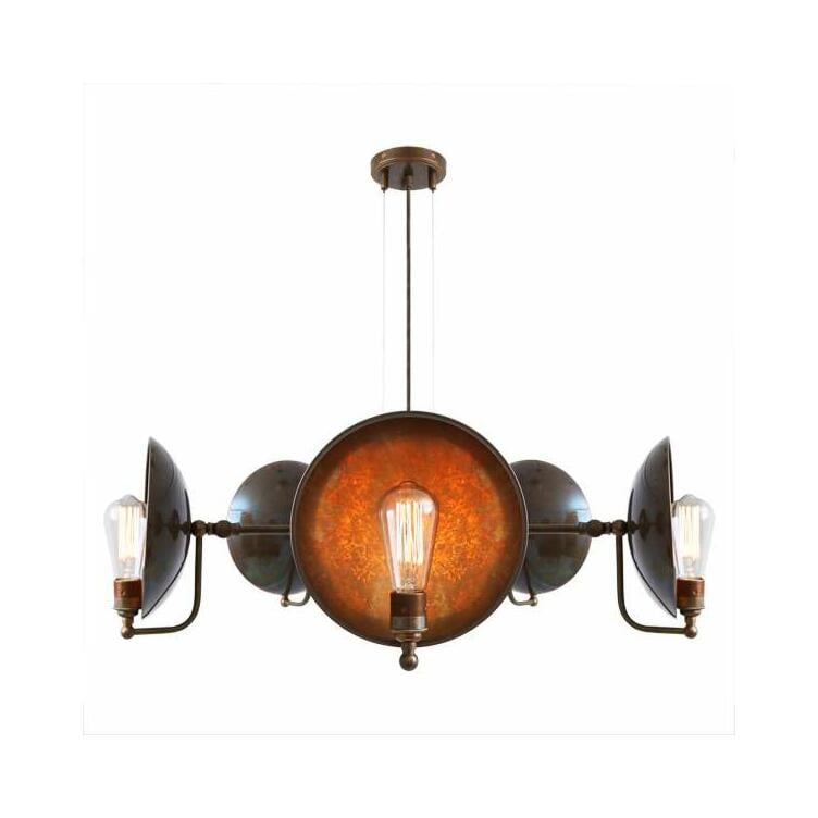 Chulainn B Industrial Dish Chandelier, Five-Arm, Antique Brass