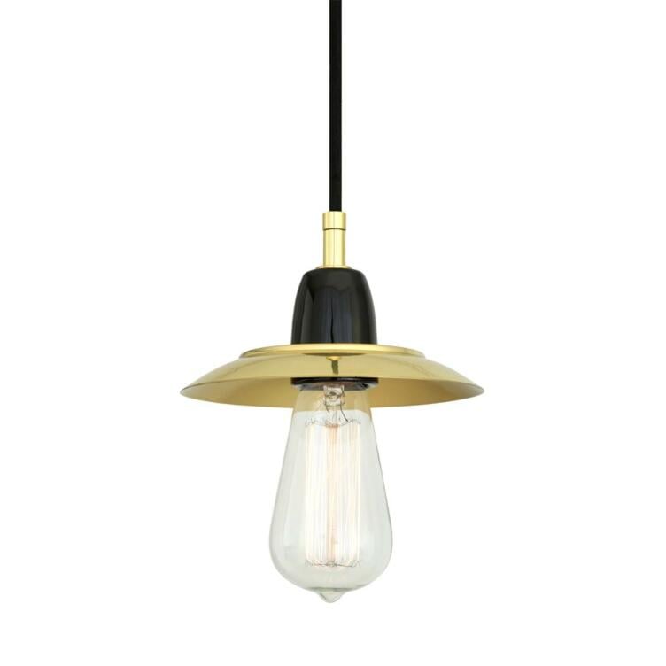 Doon Ceramic Pendant Light with Brass Shade, Black and Polished Brass