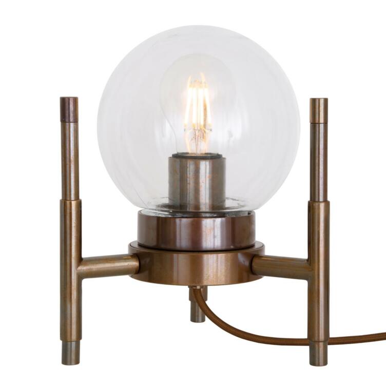 Eske Modern Brass and Clear Glass Globe Table Lamp, Antique Brass