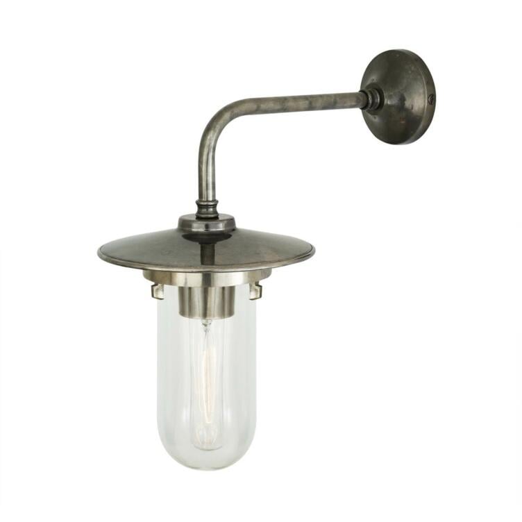Florin Well Glass Bathroom / Outdoor Wall Sconce IP65, Antique Silver, Clear Glass