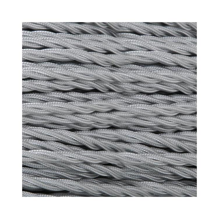 Grey Fabric Braided Cable, 2 Core Twisted