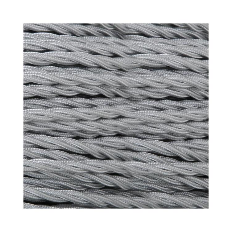 Grey Fabric Braided Cable, 3 Core Twisted Grey Fabric Braided Cable, 3 Core Twisted