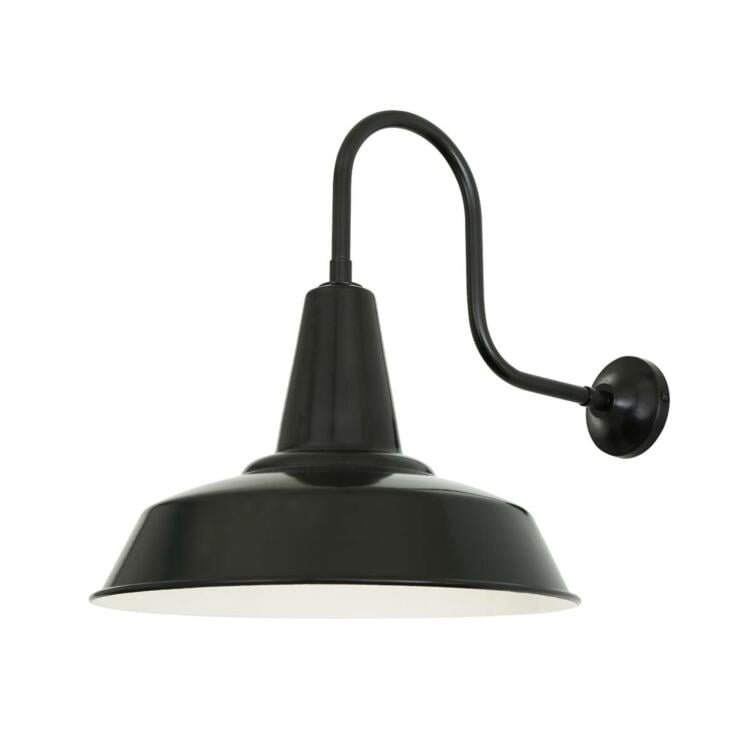 Hex Industrial Factory Swan Neck Wall Light, Powder Coated Matt Black