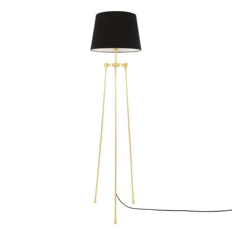 Lismore Tripod Brass Floor Lamp with Black Empire Shade, Polished Brass