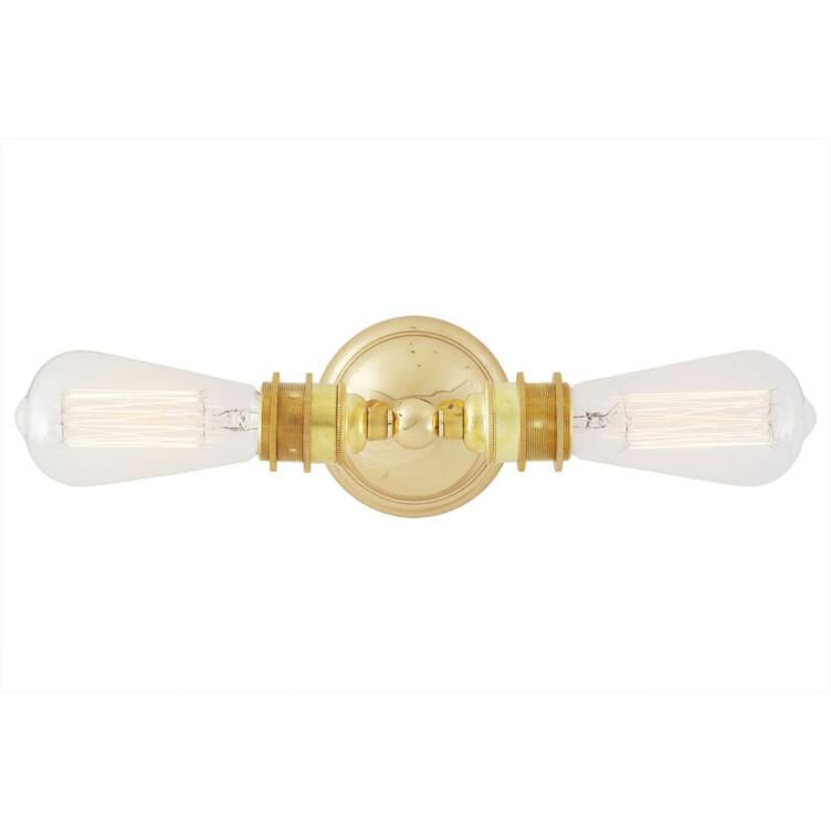 Lome Vintage Double Bare Bulb Wall Light, Polished Brass