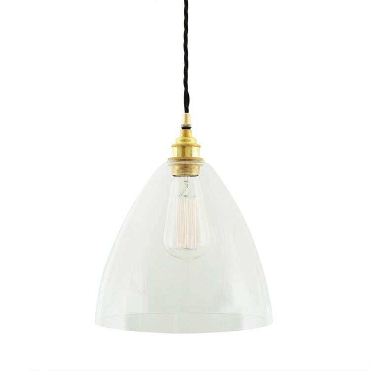 Luang Modern Clear Glass Cone Pendant Light 23cm, Polished Brass