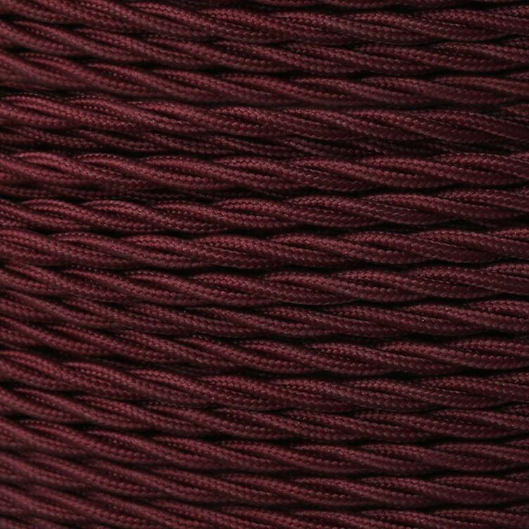 Maroon Fabric Braided Cable, 3 Core Twisted