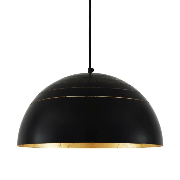 Midas Black Dome Pendant Light 40cm, Matt Black & Gold Leaf