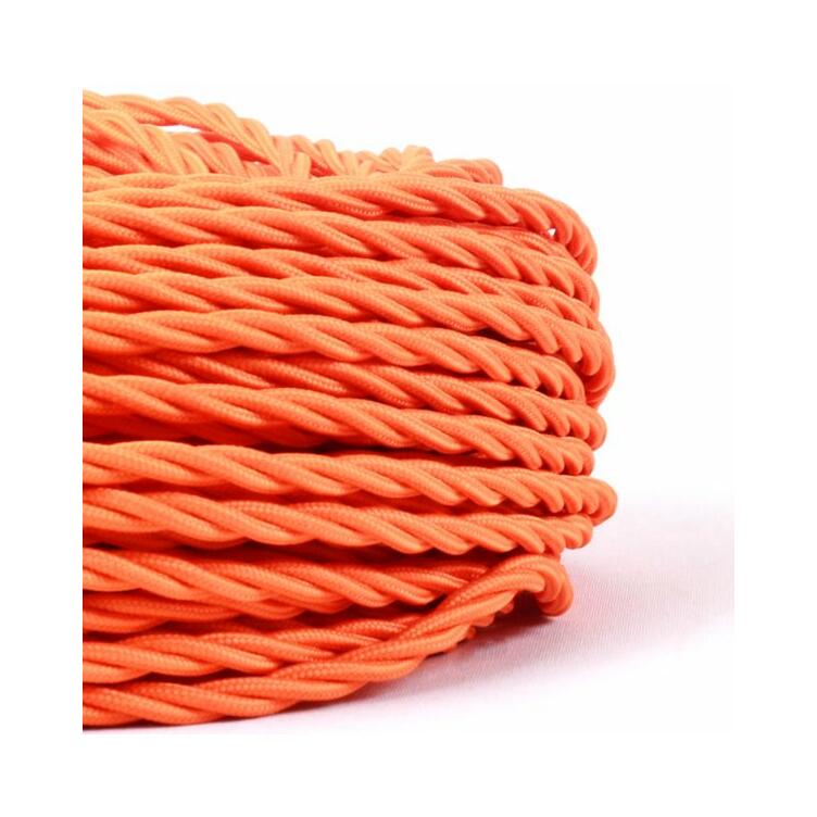 Orange Fabric Braided Cable, 3 Core Twisted