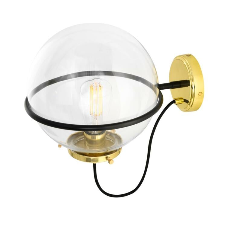 Oranmore Glass Globe Wall Light in Steel Ring 25cm, Polished Brass, Clear Glass