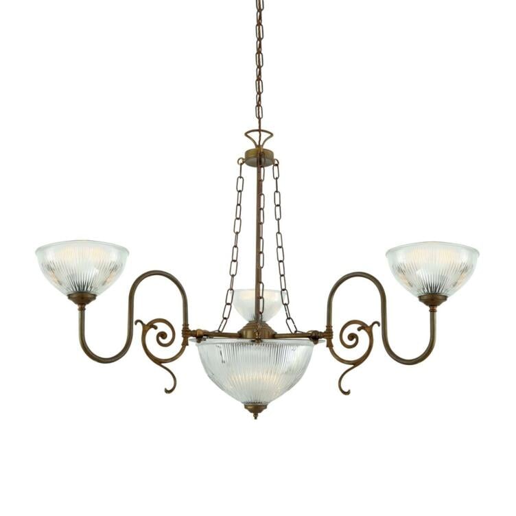 Padang Traditional Brass Chandelier, Three-Arm