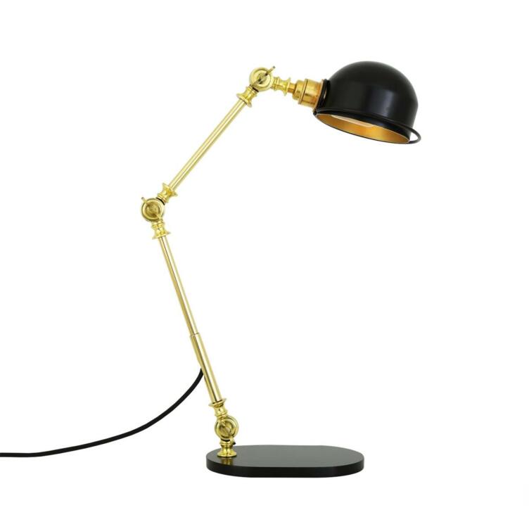 Puhos Adjustable Arm Brass Desk Table Lamp, Polished Brass and Matt Black