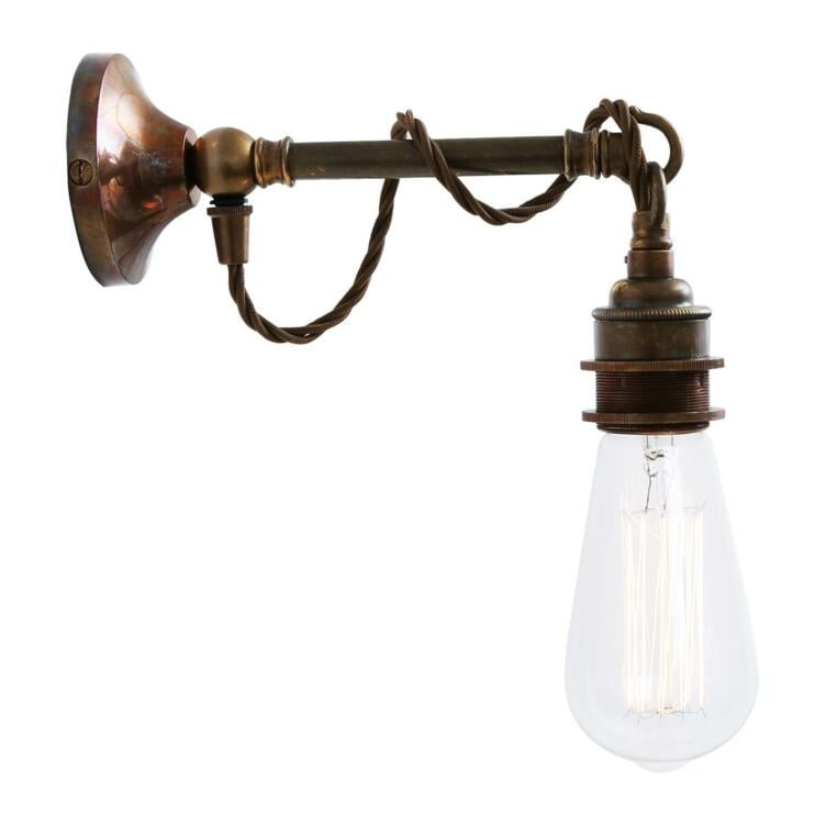 Rehau Industrial Bare Bulb Wall Sconce on Hook, Antique Brass
