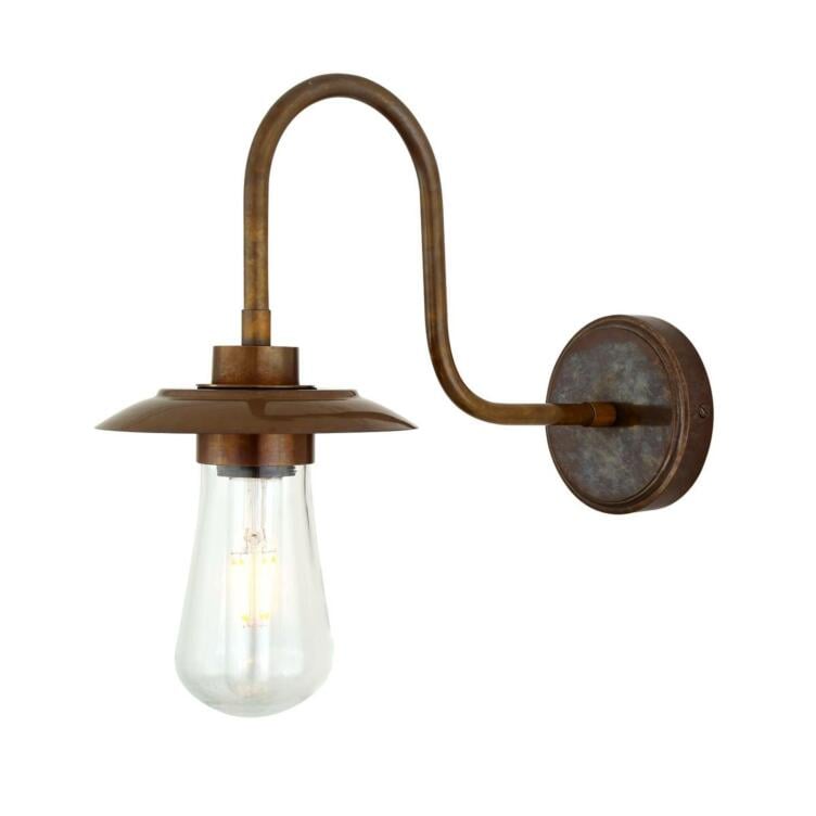 Ren Brass Swan Neck Wall Sconce IP65, Antique Brass