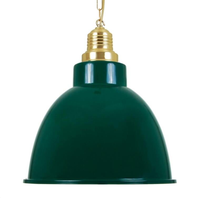 Rezador Industrial Factory Pendant Light 42cm, Polished Brass and Racing Green Shade