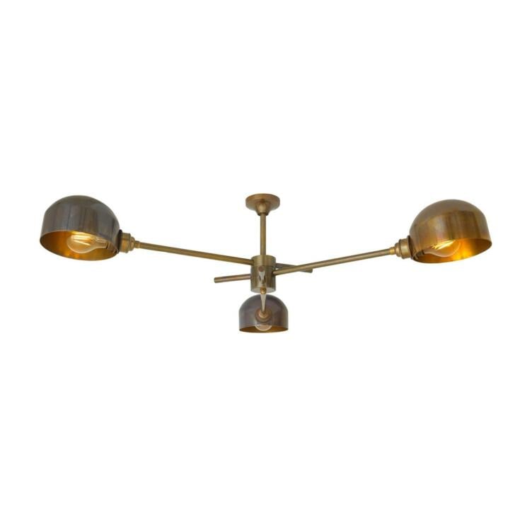 San Jose Vintage Brass Flush Chandelier, Three-Arm