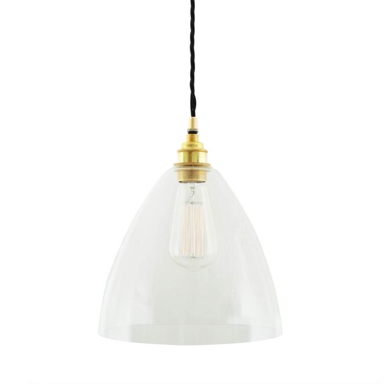Luang Modern Clear Glass Cone Pendant Light 23cm, Polished Brass