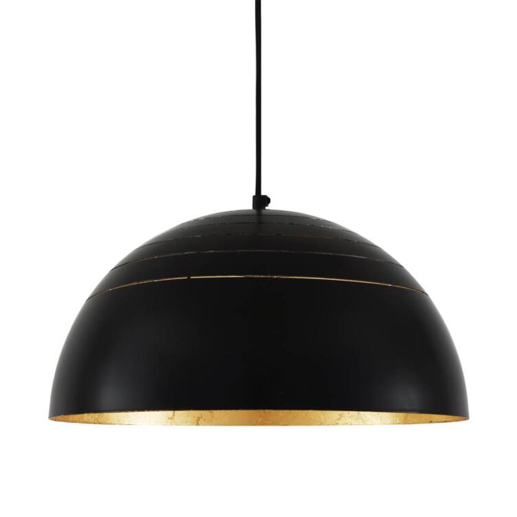 Midas Black Dome Pendant Light 40cm, Matt Black & Gold Leaf