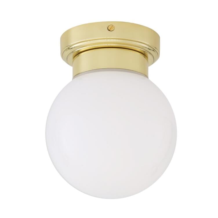 Jordan Opal Globe Ceiling Light IP65, Polished Brass