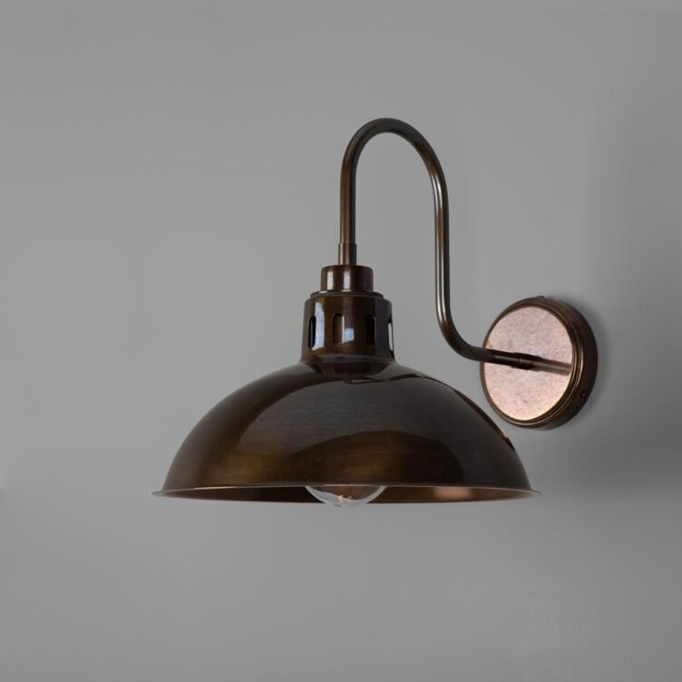 Talise Industrial Swan Neck Wall Sconce IP65, Antique Brass, Clear Glass