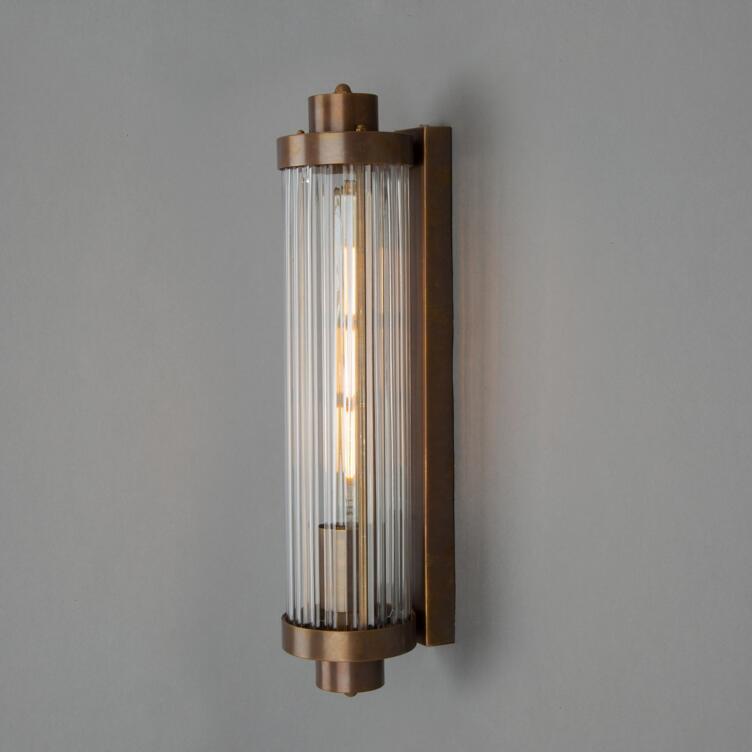 Louise Vintage Rippled Glass and Brass Bathroom Wall Light, Antique Brass