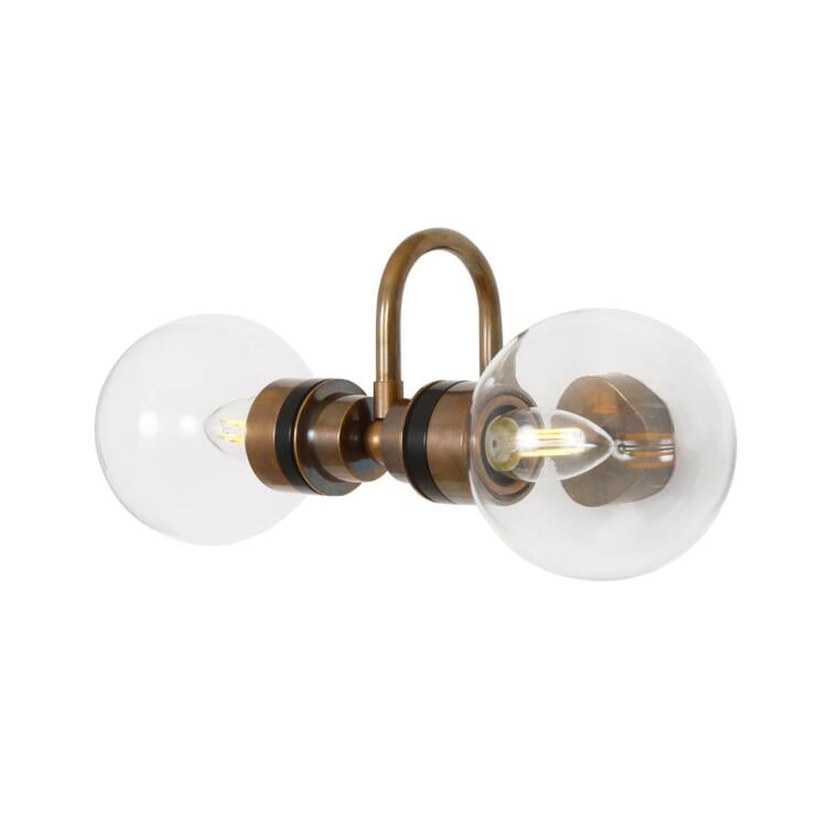 Ness Double Clear Glass Globe Bathroom Wall Sconce with Swan Neck IP65