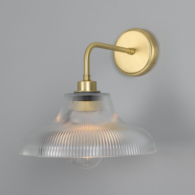 Mono Vintage Railway Glass Bathroom Wall Light 11.8" IP65, Satin Brass
