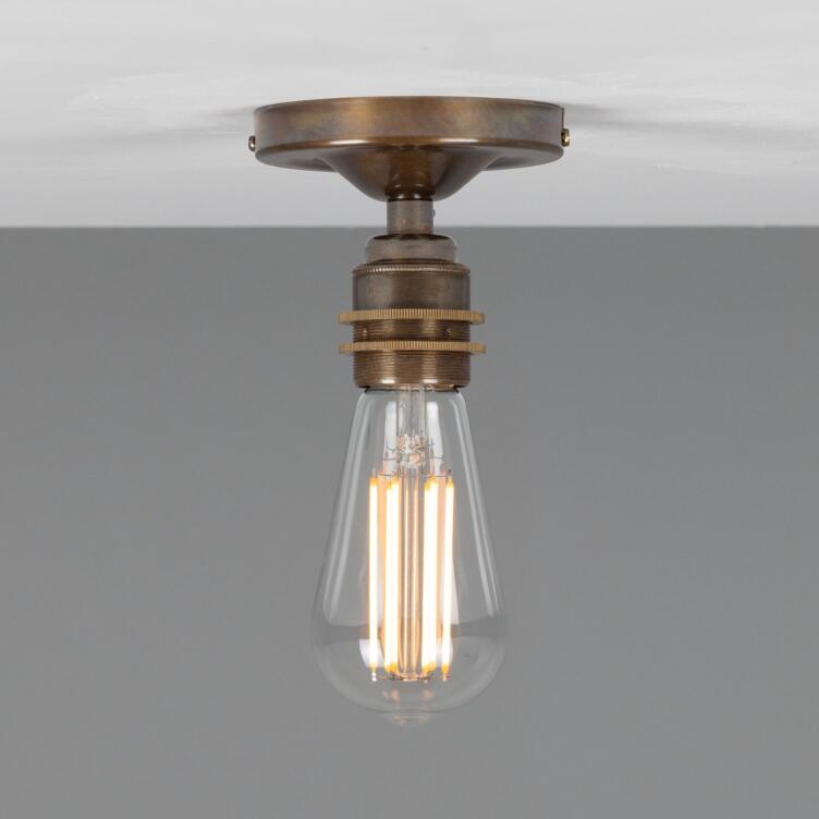 Bexter Vintage Exposed Bulb Flush Ceiling Light, Antique Brass