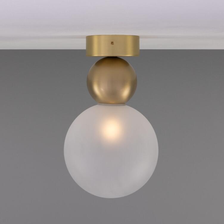 Helena Glass and Brass Ball Ceiling Light 15cm, Satin Brass with Frosted Glass