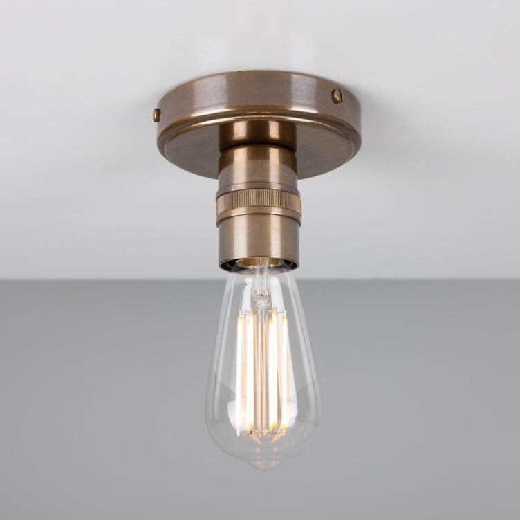 Devon Minimalist Brass Flush Ceiling Light, Antique Brass