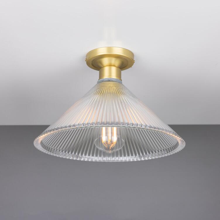 Hanoi Vintage Prismatic Glass Flush Ceiling Light 30cm, Satin Brass