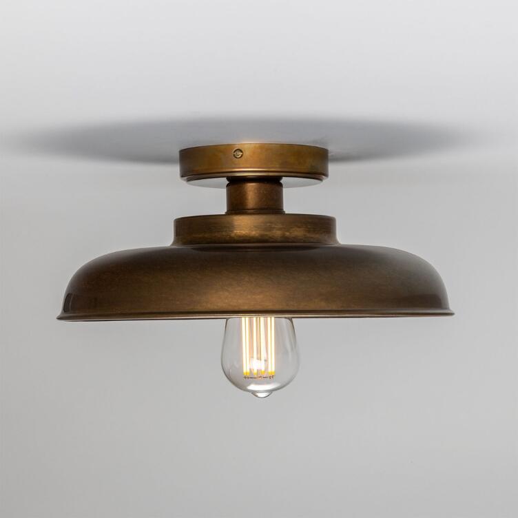 Telal Industrial Factory Flush Ceiling Light 12.6", Antique Brass Telal Industrial Factory Flush Ceiling Light 12.6", Antique Brass