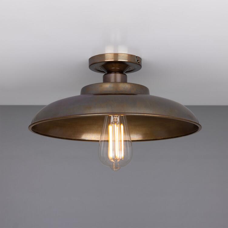 Telal Industrial Factory Flush Ceiling Light 32cm, Antique Brass