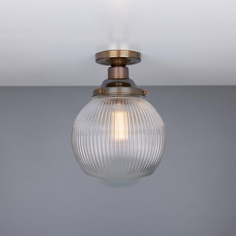 Stanley Prismatic Glass Globe Ceiling Light 20cm, Antique Brass