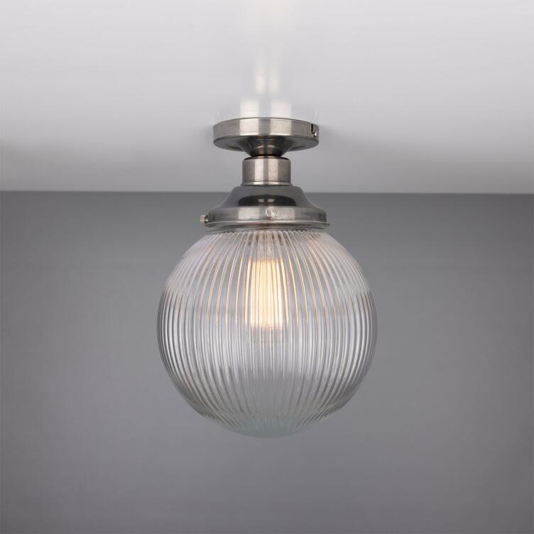 Stanley Prismatic Glass Globe Ceiling Light 20cm, Antique Silver