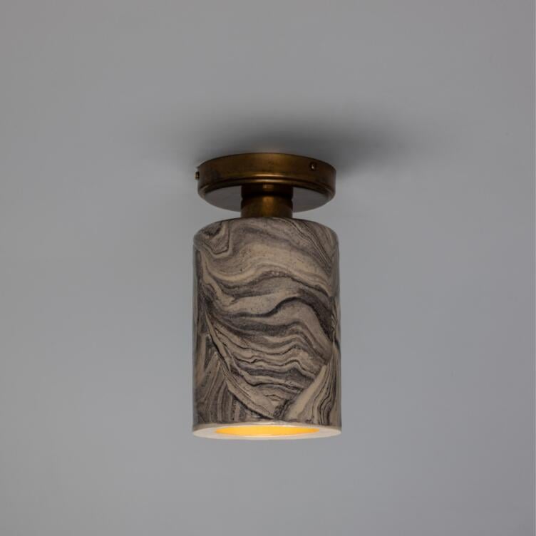 Senna Marbled Organic Ceramic Cylinder Ceiling Light, 9" IP20