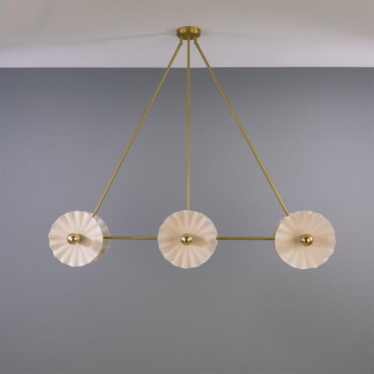 Eclipse Brass Kapok Six Light Chandelier, Mat White Striped, 118cm IP20