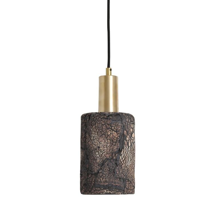 Senna Organic Ceramic Cylinder Pendant Light 12cm, Black Clay