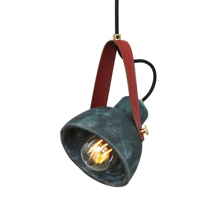 Pera Ceramic Pendant with Rescued Fire-Hose Strap, Blue Earth