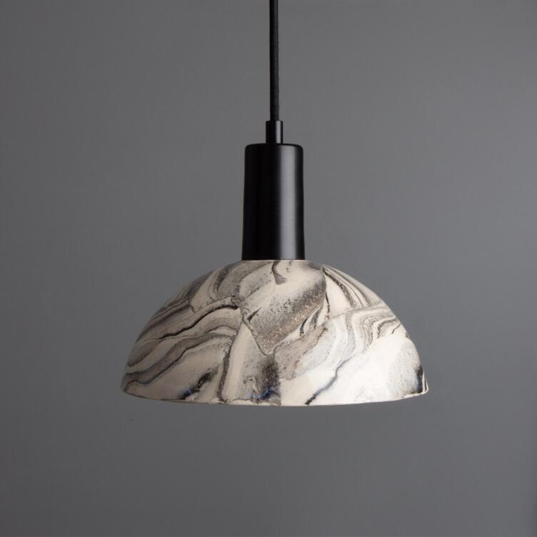 Kauri Marbled Ceramic Dome Pendant Light 20cm, Matte Black