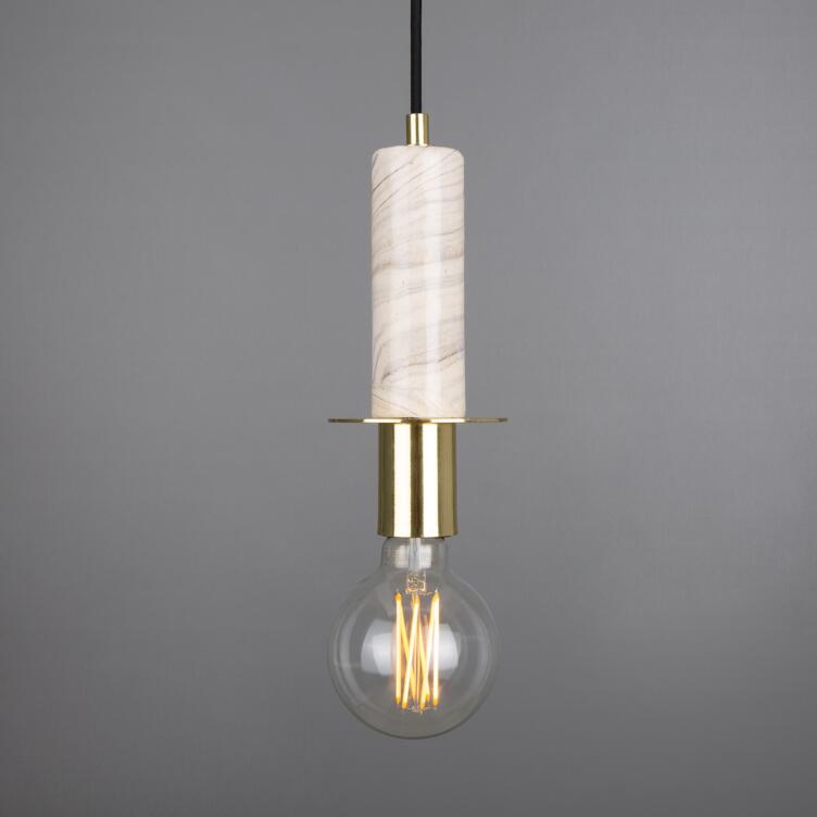 Figo Marbled Ceramic Slender Pendant Light 9.8cm, Polished Brass