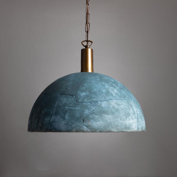 Kauri Organic Ceramic Dome Pendant Light 37cm, Blue Earth, Antique Brass