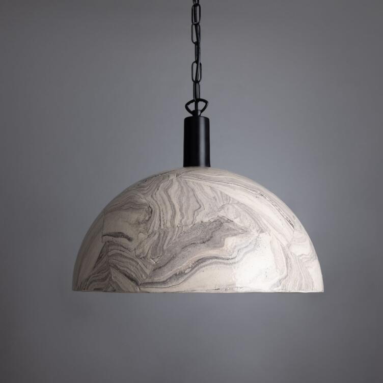 Kauri Marbled Ceramic Dome Pendant Light 37cm, Matte Black